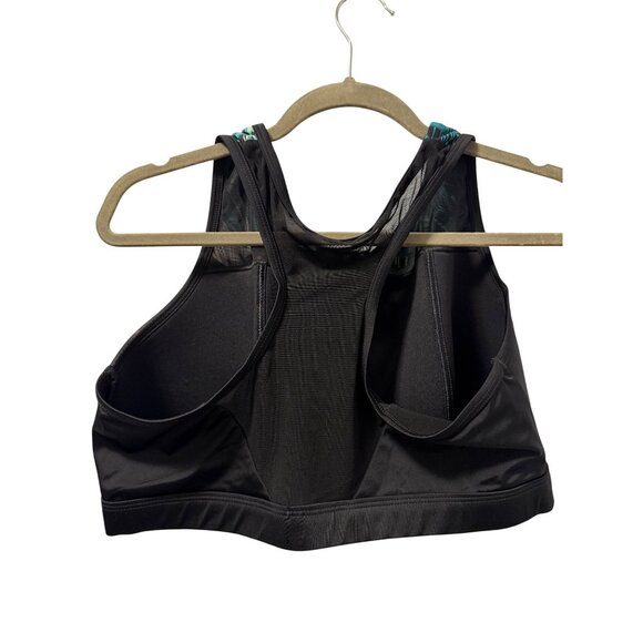 Cacique Swim By Cacique Black & Tropical Leaf Print Zip Front Sports Bra Size 20 - Picture 5 of 12